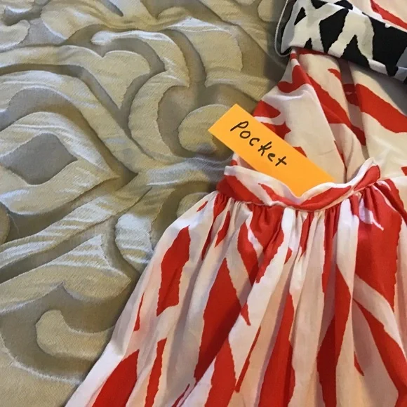 Diane Von Furstenberg Red and White V-Neck Fit and Flare Midi Dress - Picture 9 of 16